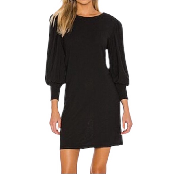 Nation Ltd Loren Black Puff Sleeve Pima Cotton Knit Mini Dress - Xs